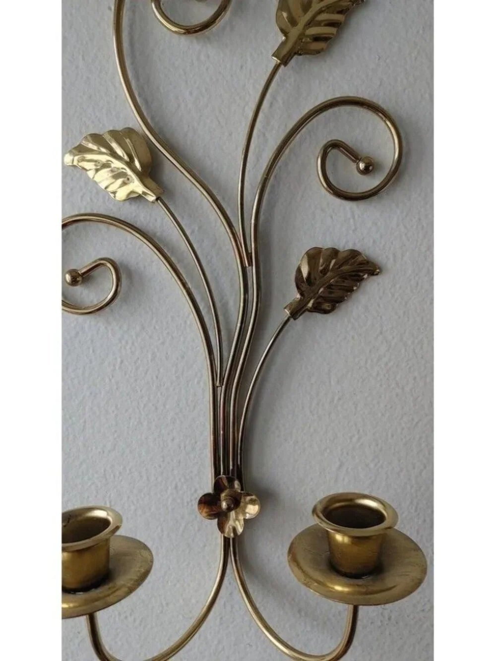 Vintage Home Interiors Goldtone Leaves Scrolls Double Candle Wall Sconce